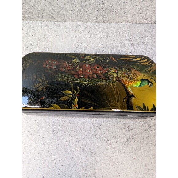 Hand-Painted Russian Lacquer Box – Peacock Scene – Long Trinket Box Red Interior - Picture 3 of 9